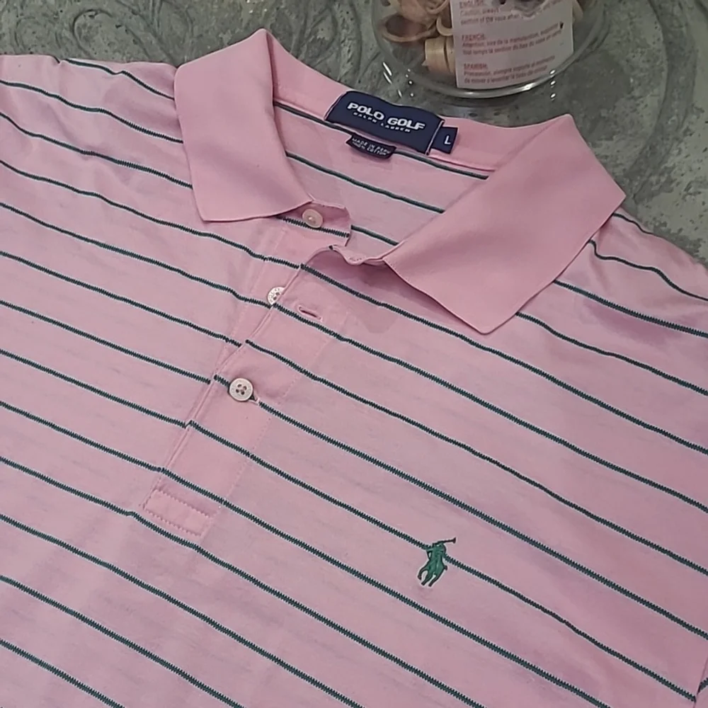 Ralph LAUREN GOLF men's Pink Striped Polo Golf Shirt Large